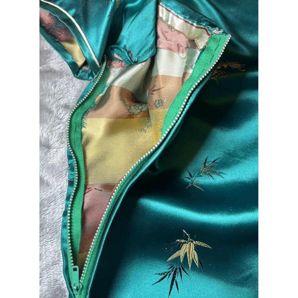 Silk Embroidered Mandarin Collar Top - Teal Green - Picture 11 of 16